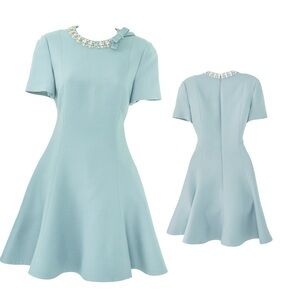 Valentino Light Blue Mini Dress with Embellished Neckline